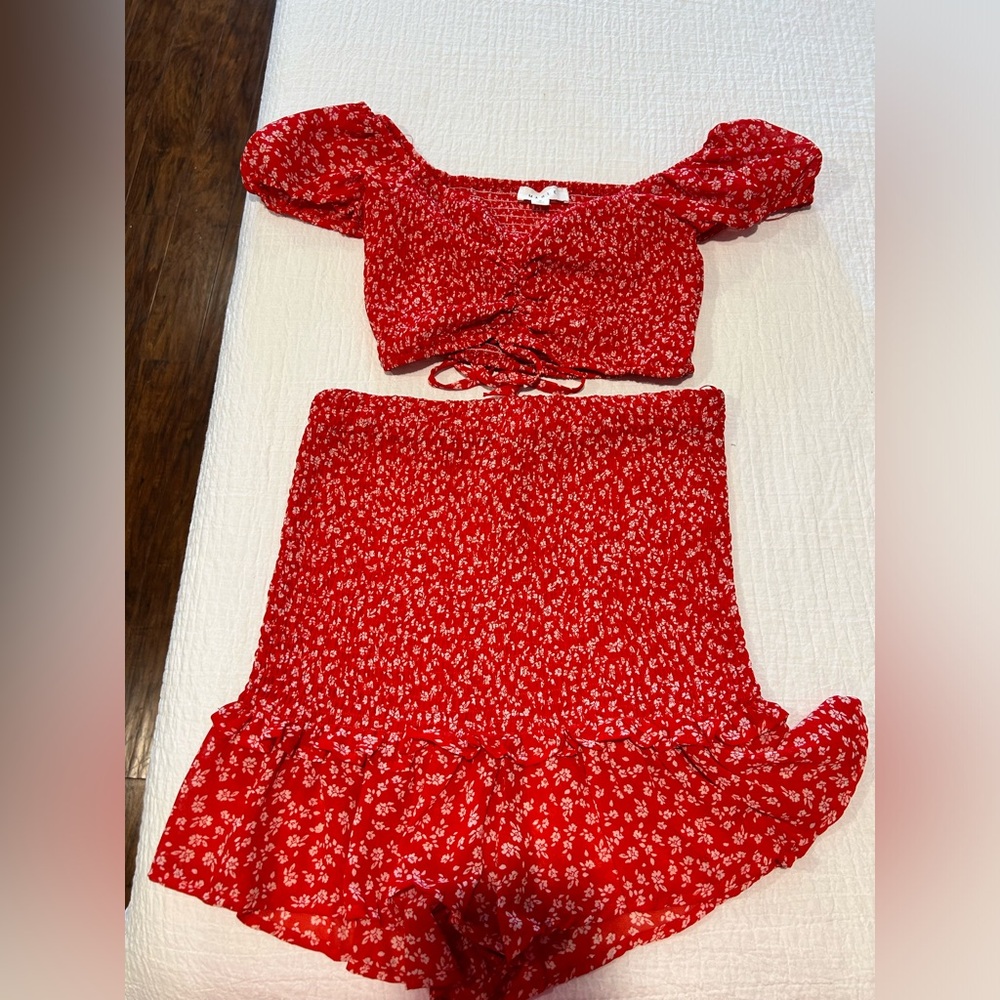 Red Floral Two-Piece Set